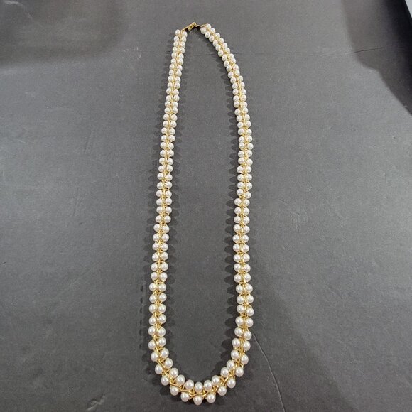 18KPG Double Faux Pearl Necklace 29" Elegant Old Money Classic Minimalist - Picture 1 of 3